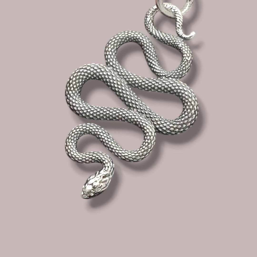Solid 925 Sterling Silver Scaly Snake Pendant Necklace