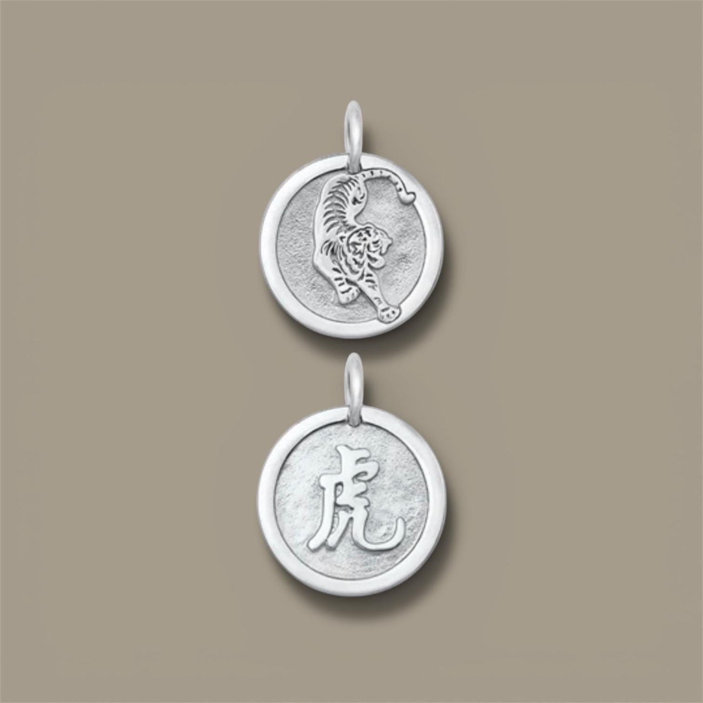 Solid 925 Sterling Silver Double-Sided Chinese Zodiac Tiger 虎 Pendant for Necklace or Bracelet