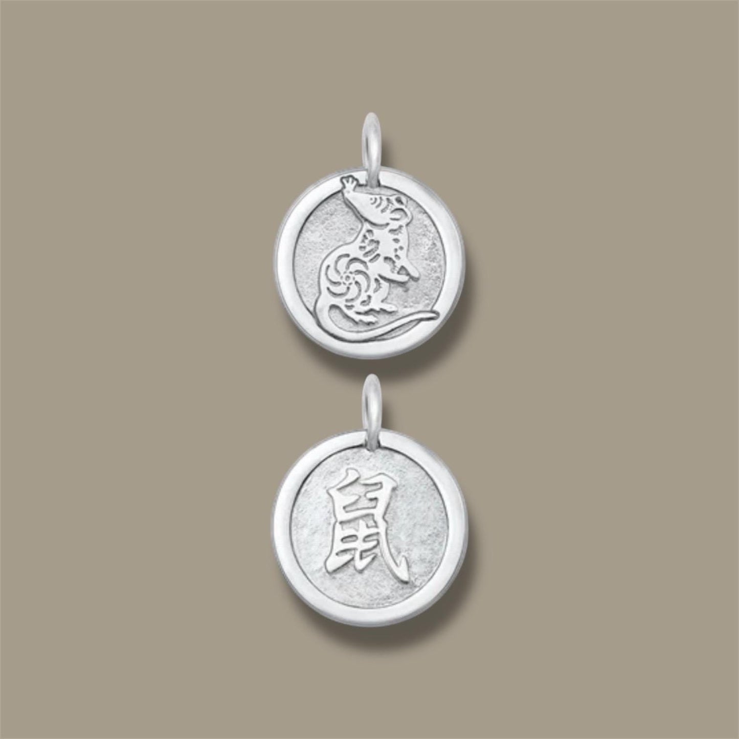Solid 925 Sterling Silver Double-Sided Chinese Zodiac Rat 鼠 Pendant for Necklace or Bracelet