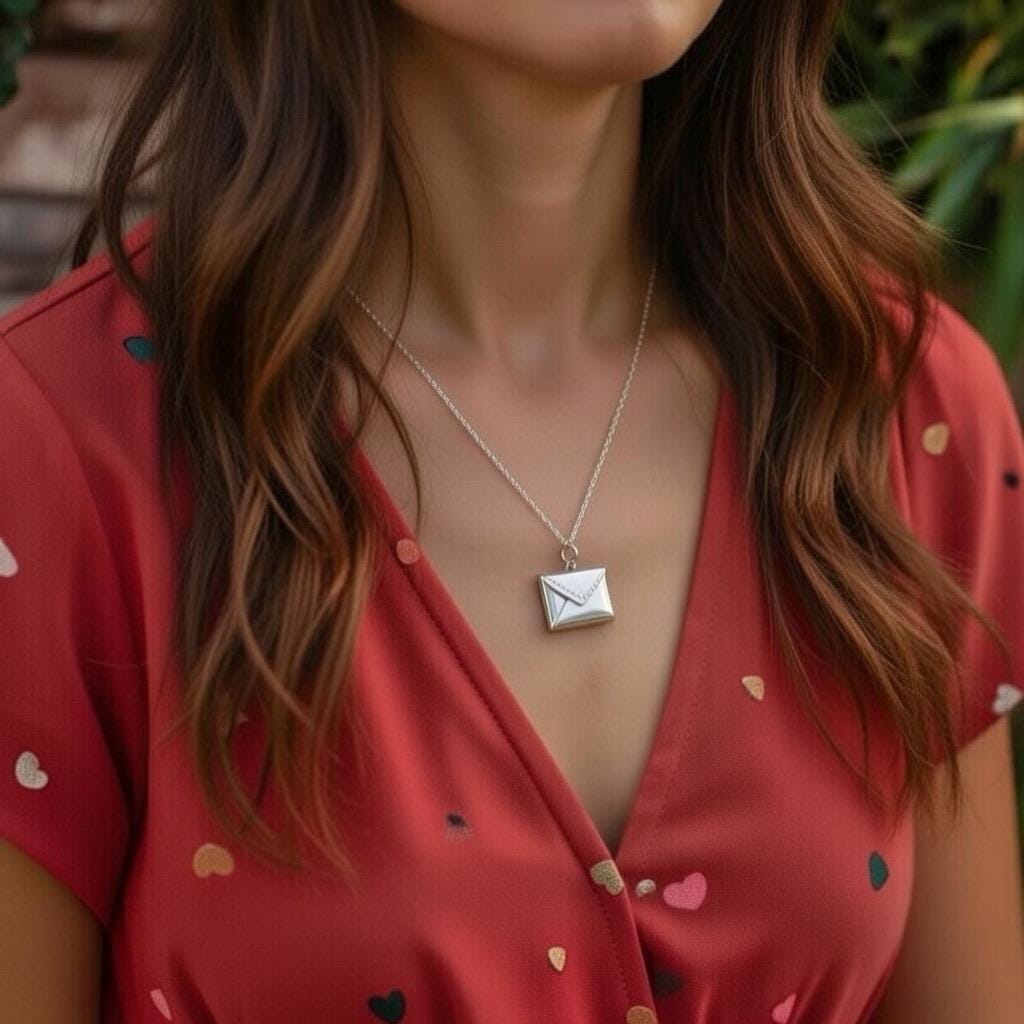 Solid 925 Sterling Silver Heart Envelope Locket with Engraved 'I Love You' Note Necklace