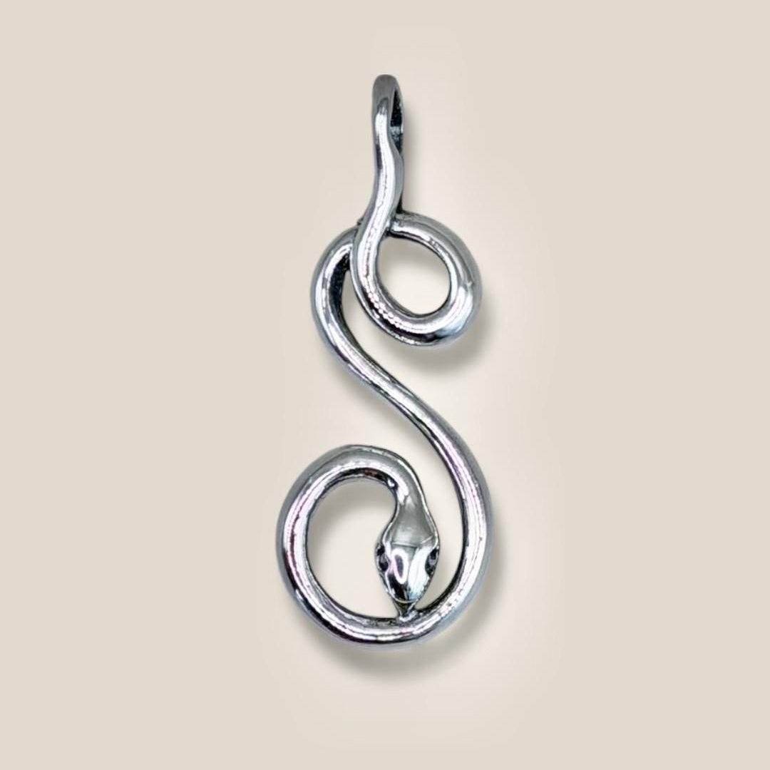Solid 925 Sterling Silver Year of the Snake Serpent Pendant Necklace, 32.4 mm