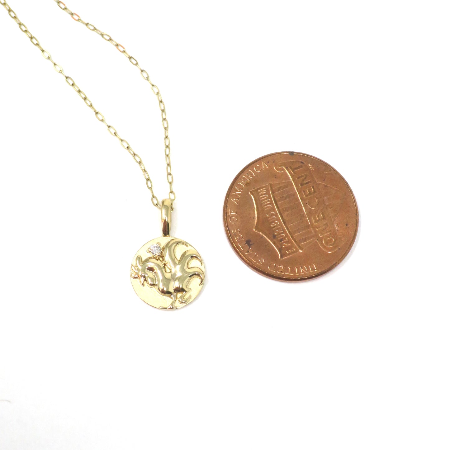 14K Yellow Gold .015 CT Natural Diamond Chinese Zodiac Year of the Rooster Pendant