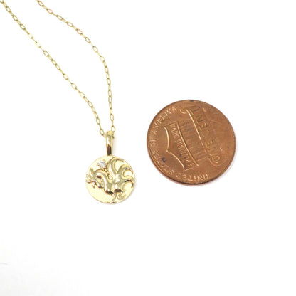 14K Yellow Gold .015 CT Natural Diamond Chinese Zodiac Year of the Rooster Pendant