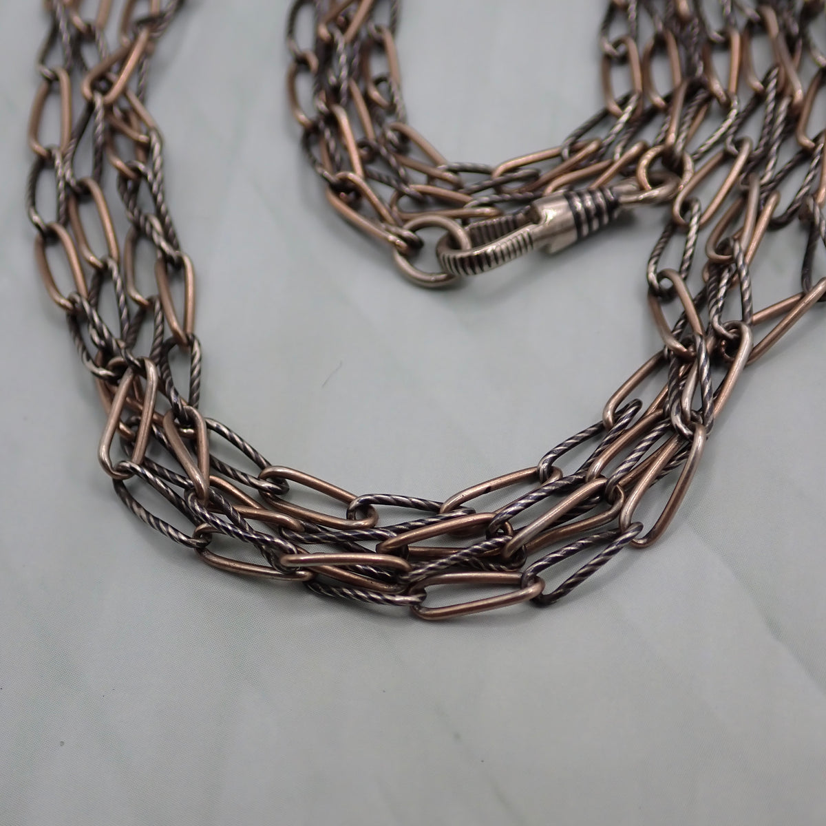 Antique Victorian Niello & Rose Gold Vermeil Long Guard Chain Necklace, 57.5" inches, 20.2g MB101