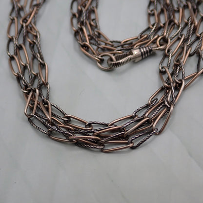 Antique Victorian Niello & Rose Gold Vermeil Long Guard Chain Necklace, 57.5" inches, 20.2g MB101