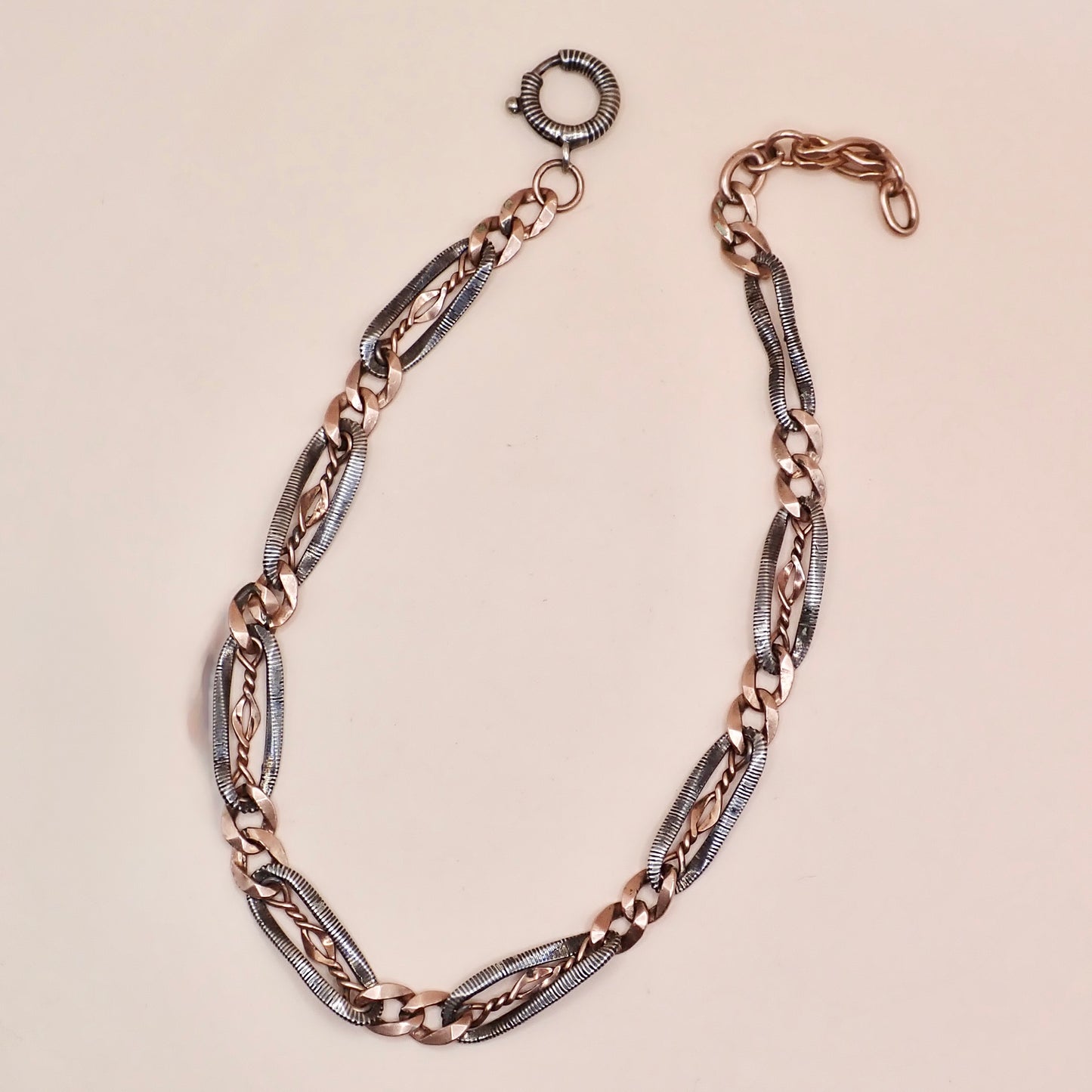 Antique Victorian Niello & 9k Rose Gold "Twisted Wire" Trombone Chain MB85