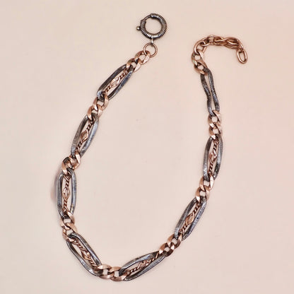 Antique Victorian Niello & 9k Rose Gold "Twisted Wire" Trombone Chain MB85