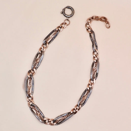 Antique Victorian Niello & 9k Rose Gold "Twisted Wire" Trombone Chain MB85