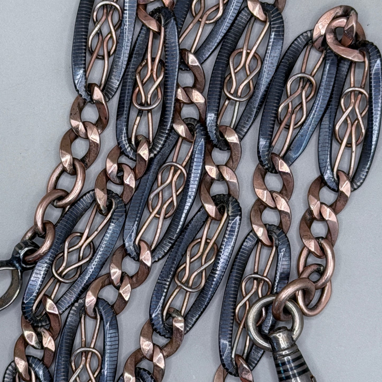 Antique Victorian "Lover's Knot" Open-Work 800 Niello & Rose Gold Vermeil Pocket Wactch Chain, 19-1/8” inches MBP2