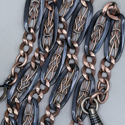 Antique Victorian "Lover's Knot" Open-Work 800 Niello & Rose Gold Vermeil Pocket Wactch Chain, 19-1/8” inches MBP2