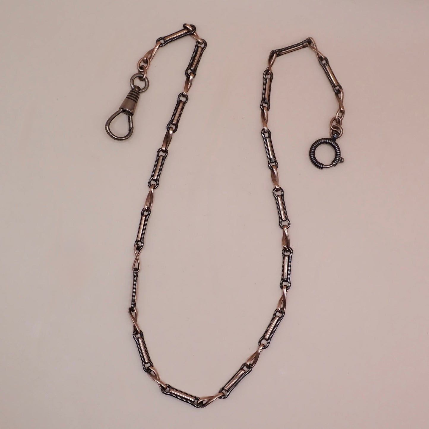 Rare Victorian .800 Silver & 9K Rose Gold Vermeil Niello 15.25” Multi-Way Chain MBP3