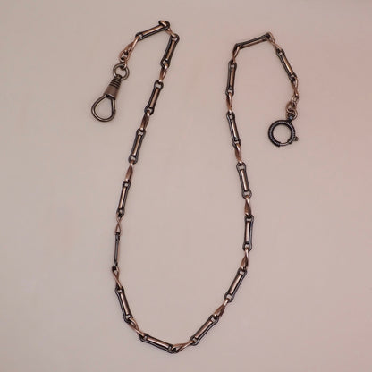 Rare Victorian .800 Silver & 9K Rose Gold Vermeil Niello 15.25” Multi-Way Chain MBP3
