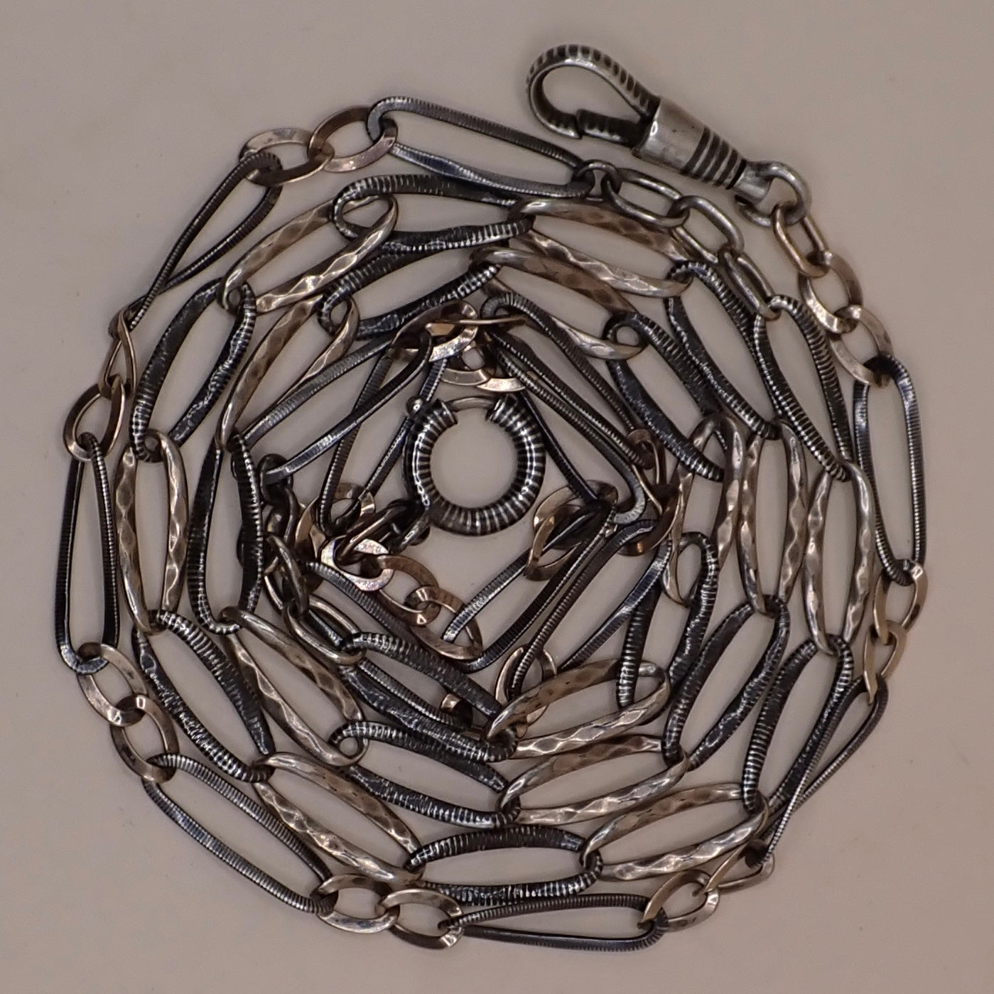 Converted Opera Length 32-Inch Victorian Niello Silver & Rose Gold Vermeil Chain Necklace MB76