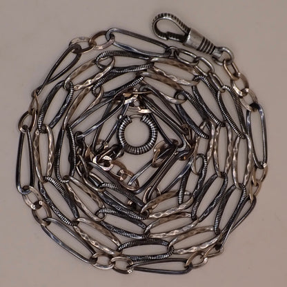 Converted Opera Length 32-Inch Victorian Niello Silver & Rose Gold Vermeil Chain Necklace MB76