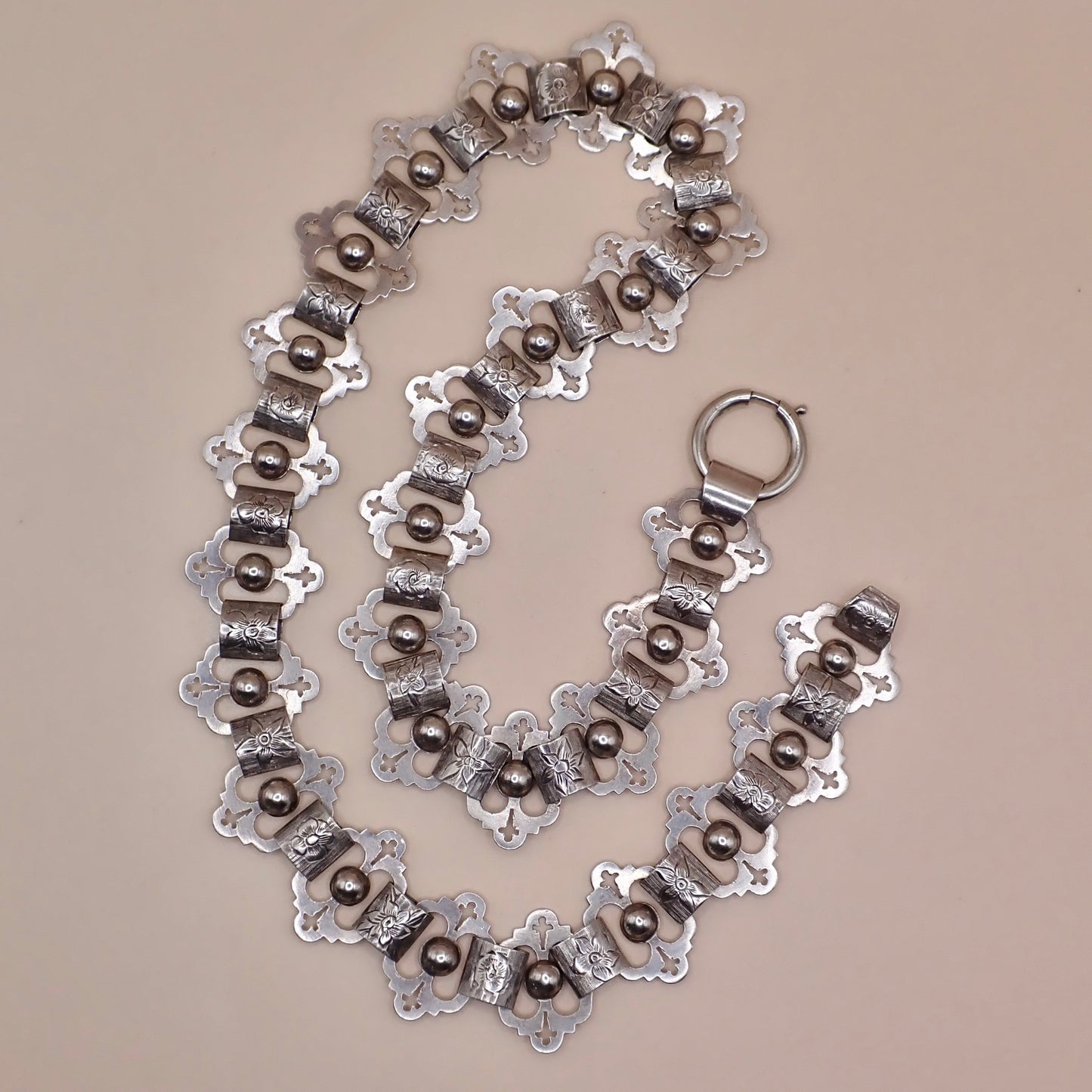Antique Victorian Sterling Silver "Apostle" Motif Grand Collar Book Chain Necklace