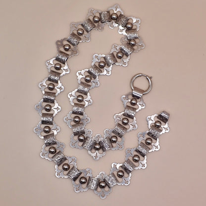Antique Victorian Sterling Silver "Apostle" Motif Grand Collar Book Chain Necklace