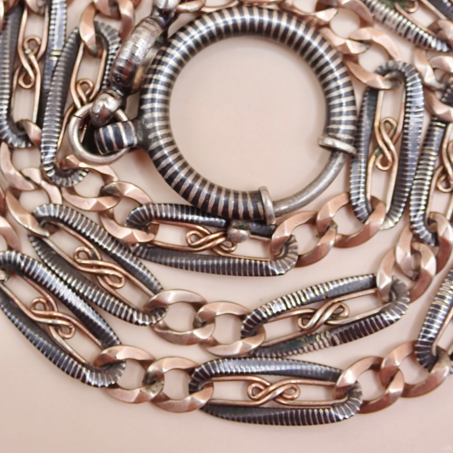Antique Victorian "S-Scroll" Niello & 12k Rose Gold Chain Necklace MB82