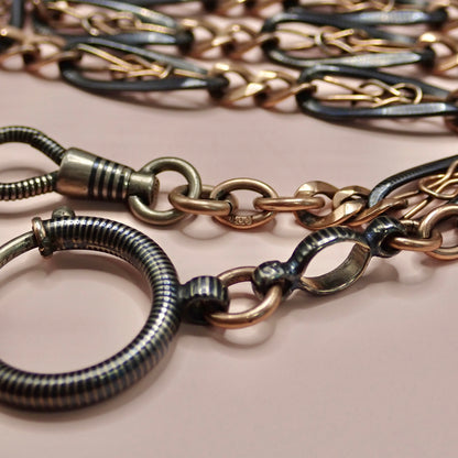 Antique Victorian "Lover's Knot" Open-Work 800 Niello & Rose Gold Vermeil Pocket Wactch Chain, 19-1/8” inches MBP2