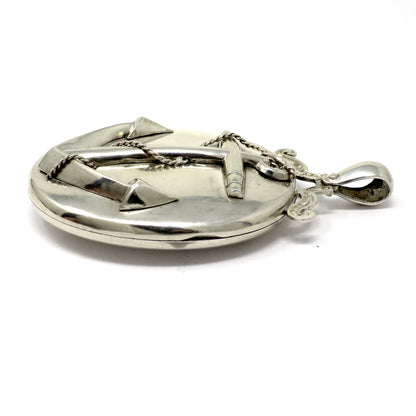 Antique Victorian Sterling Silver Anchor Oval Locket Pendant