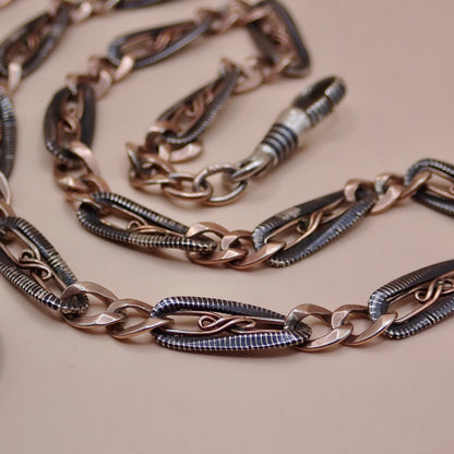 Antique Victorian "S-Scroll" Niello & 12k Rose Gold Chain Necklace MB82