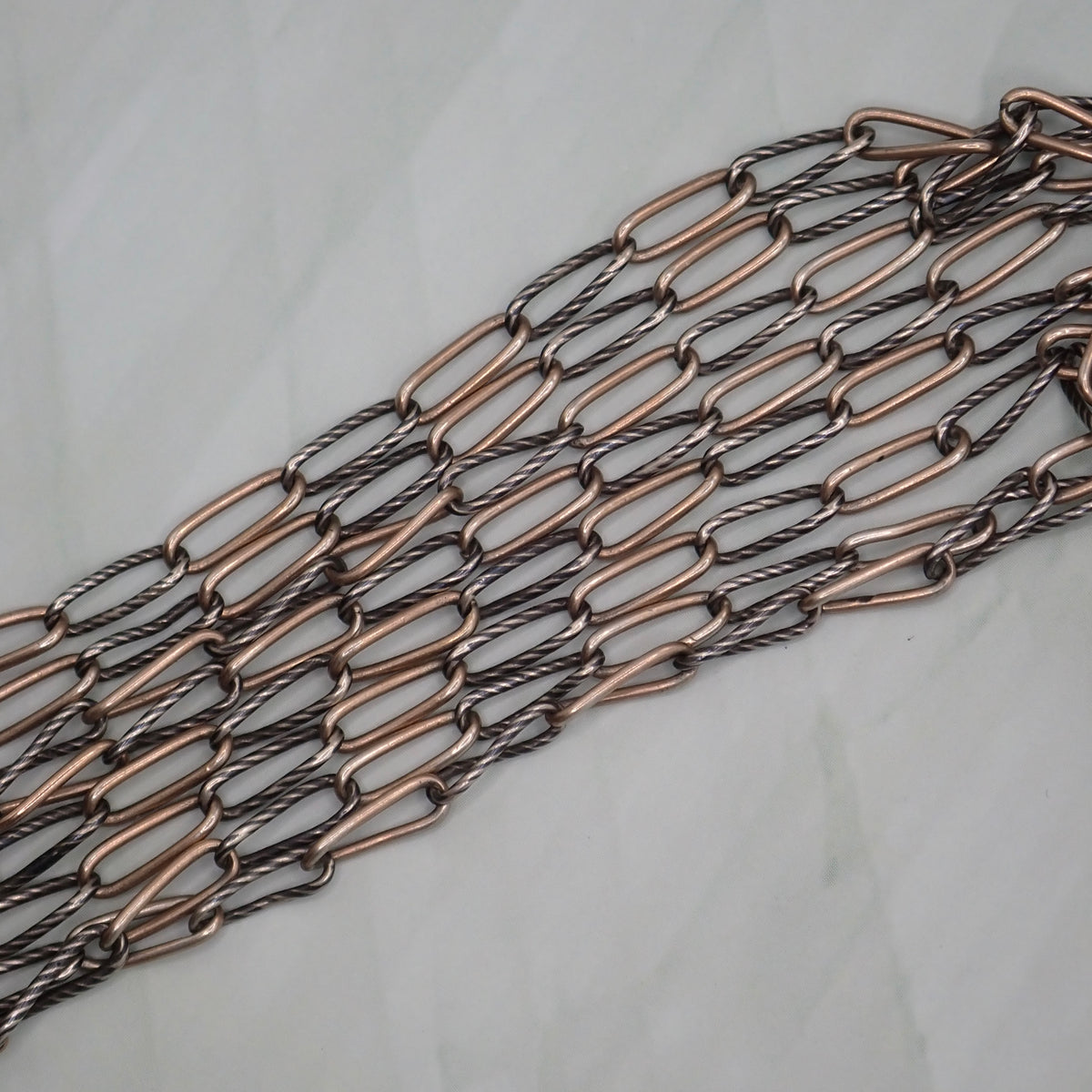 Antique Victorian Niello & Rose Gold Vermeil Long Guard Chain Necklace, 57.5" inches, 20.2g MB101