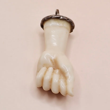 Large Antique Victorian Hand-Carved Bone "Mano Figa" Pendant