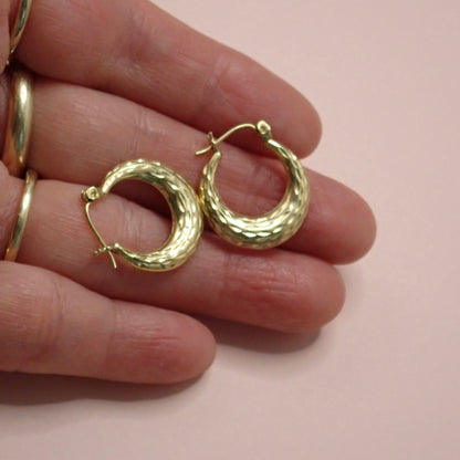 PreLoved Solid 14K Yellow Gold Diamond-Cut "Honeycomb" Puff Hoop Earrings