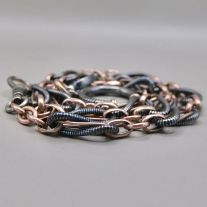Antique Victorian 800 Silver Niello & 12k Rose Gold Vermeil Pocket Wactch Chain, 18-1/8”inches MBP1