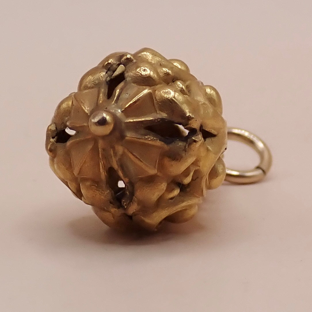 Mid-Century Solid 14K Yellow Gold Victorian Revival Filigree Lantern Cage Pendant