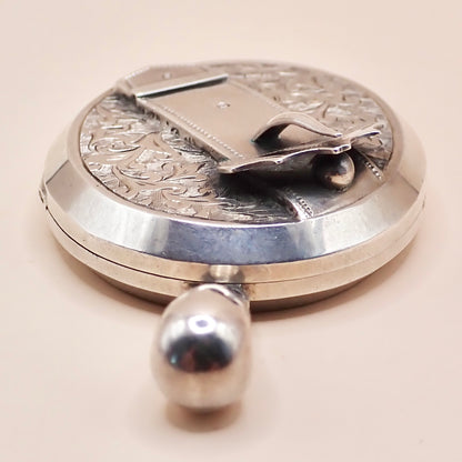 Antique 1879 Sterling Silver Victorian "Belt Buckle& Snowdrop" Locket Pendant