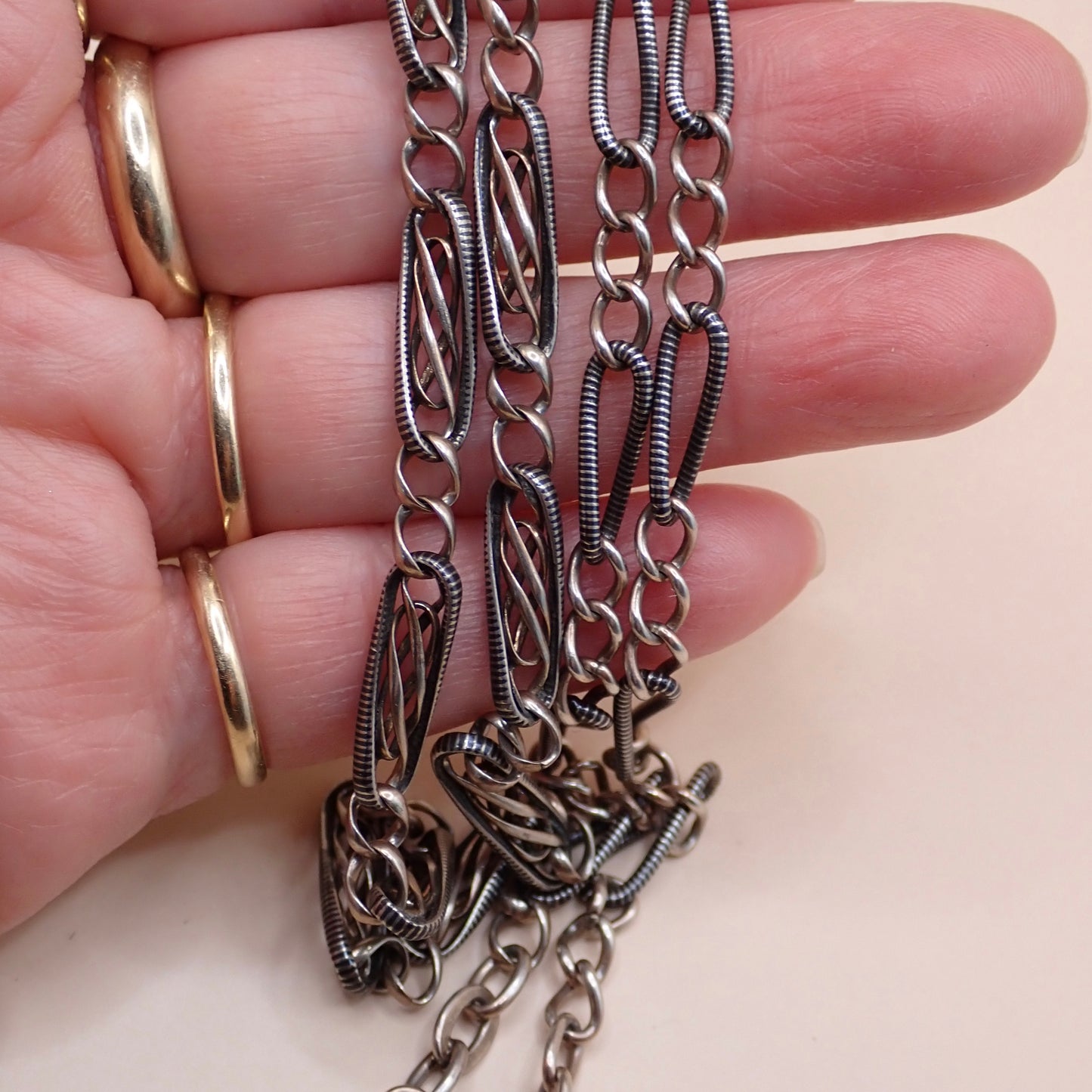 Converted Antique "Grand Sautoir" Victorian Niello & Rose Gold Vermeil Chain Necklace MB87