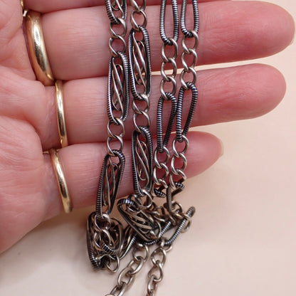 Converted Antique "Grand Sautoir" Victorian Niello & Rose Gold Vermeil Chain Necklace MB87