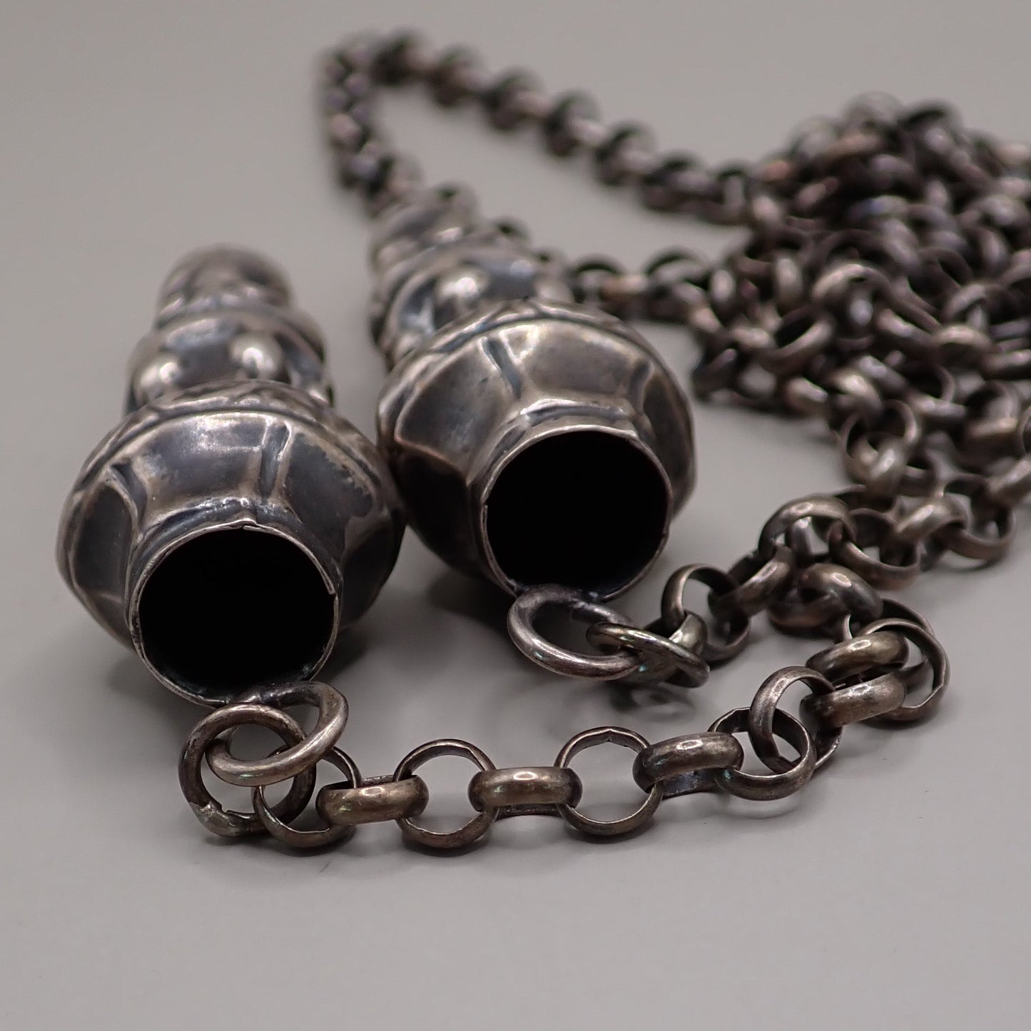 Antique Dutch 835 Silver Jasseron Chain with Ornate Needle Cap Pendants