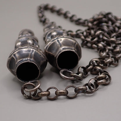 Antique Dutch 835 Silver Jasseron Chain with Ornate Needle Cap Pendants