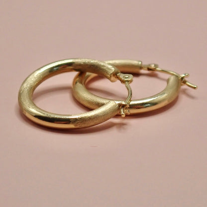 PreLoved Solid 14K Yellow Gold "Mixed Texture" Satin & Polished Hoop Earrings