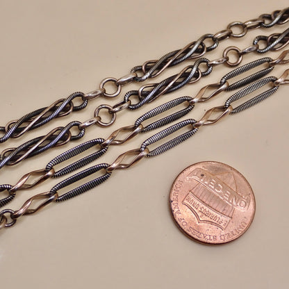Converted Antique Victorian 800 Silver Niello & Rose Gold Vermeil Pocket Watch Chain Necklace MB74