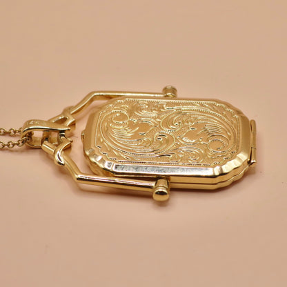 14K Yellow Gold Victorian Style Swivel Photo Locket Pendant