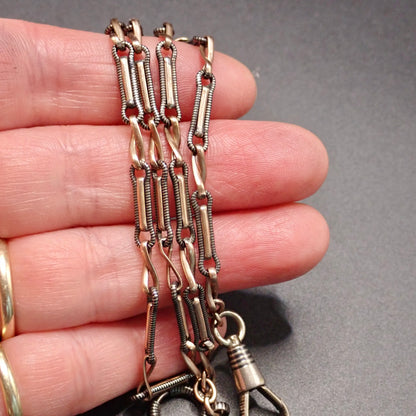 Rare Victorian .800 Silver & 9K Rose Gold Vermeil Niello 15.25” Multi-Way Chain MBP3