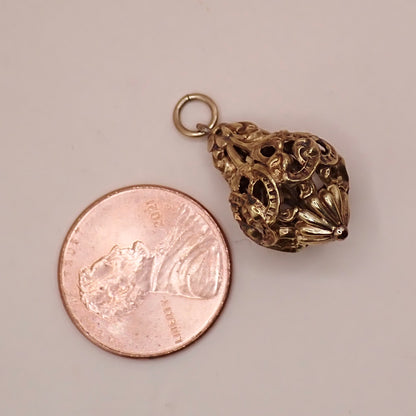 Antique Victorian Revival 14K Yellow Gold Filigree Lantern Cage Pendant