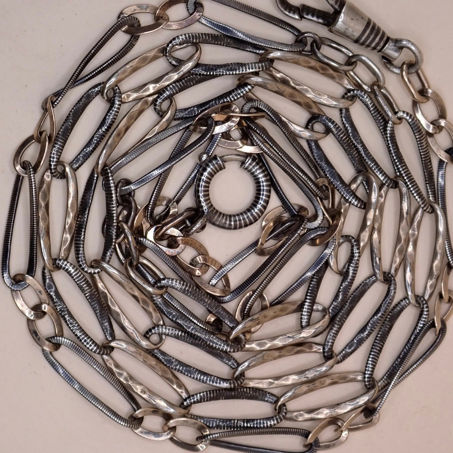 Converted Opera Length 32-Inch Victorian Niello Silver & Rose Gold Vermeil Chain Necklace MB76