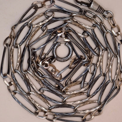 Converted Opera Length 32-Inch Victorian Niello Silver & Rose Gold Vermeil Chain Necklace MB76