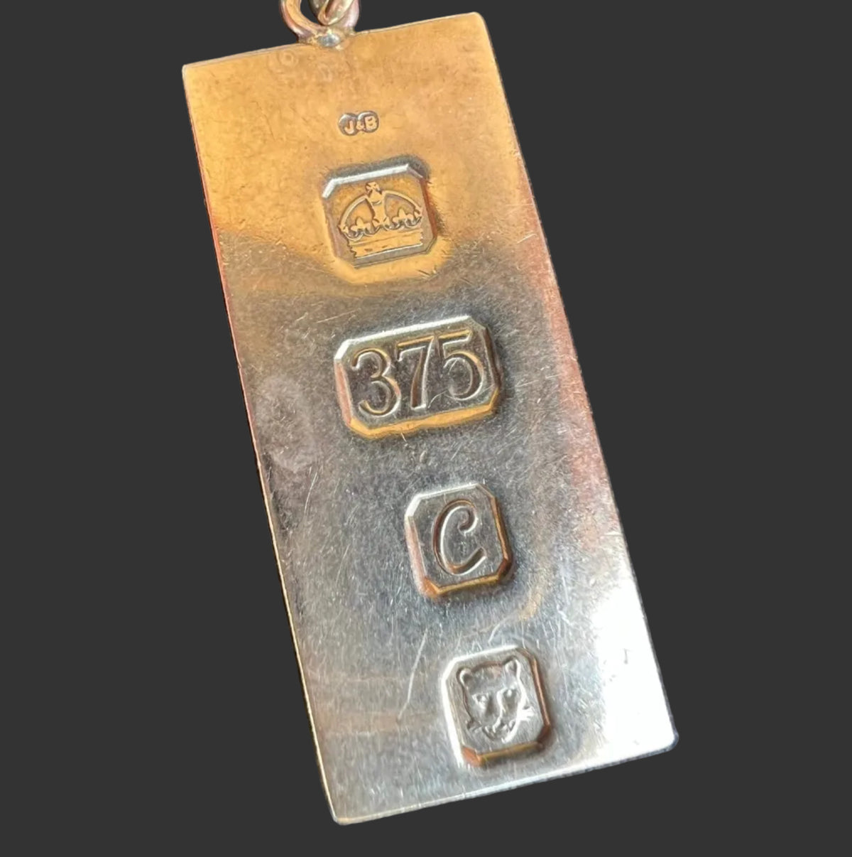 Vintage 1977 British 9K Yellow Gold Ingot Pendant – London Hallmarked, Silver Jubilee Era