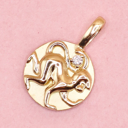 14K Yellow Gold .015 CT Natural Diamond Chinese Zodiac Year of the Monkey Pendant