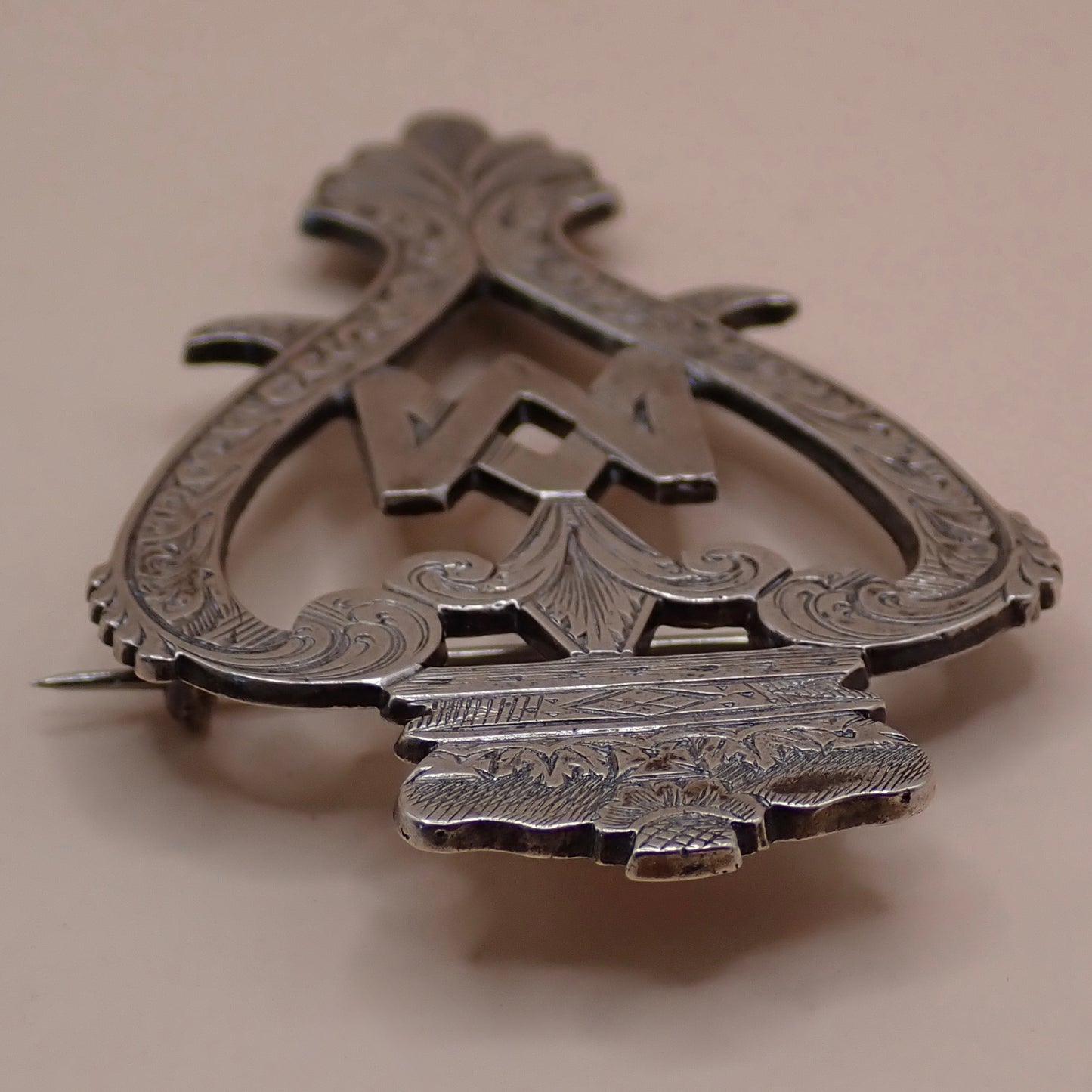Rare 19th Century Scottish Sterling Silver Crowned Luckenbooth “Grand” Brooch Pin