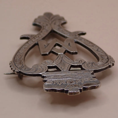 Rare 19th Century Scottish Sterling Silver Crowned Luckenbooth “Grand” Brooch Pin
