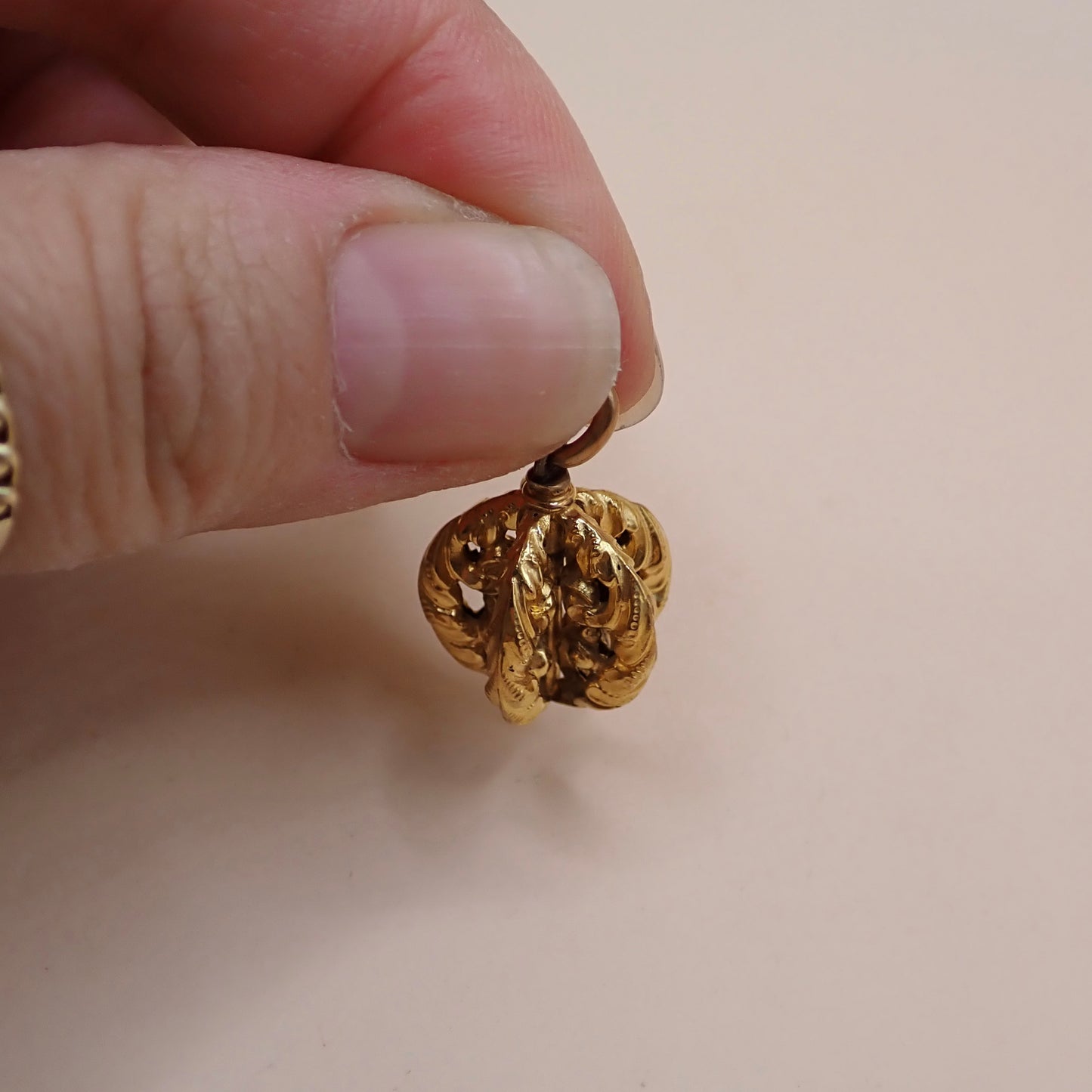 Antique Victorian Repoussé 18K Acanthus "Orb" Charm