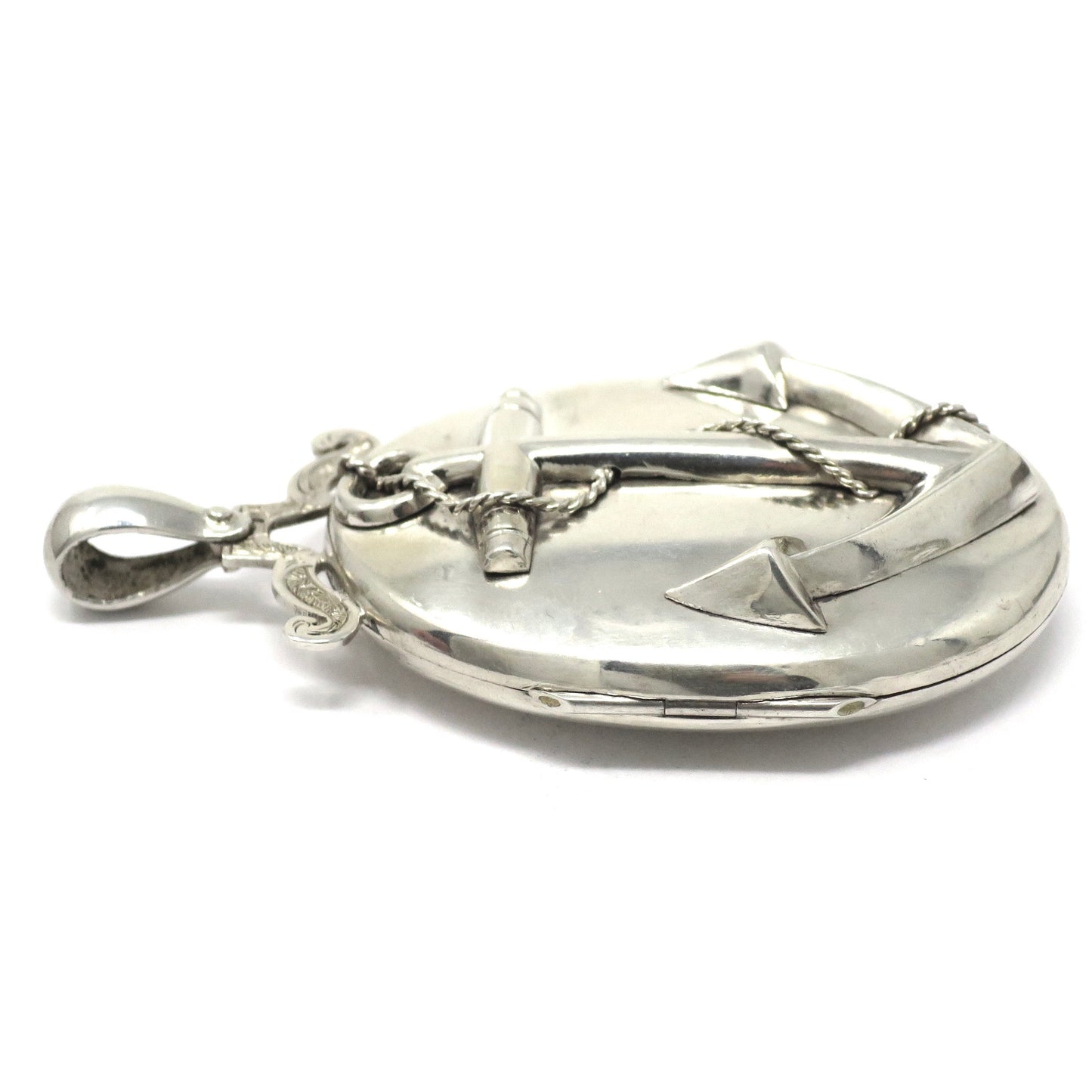 Antique Victorian Sterling Silver Anchor Oval Locket Pendant