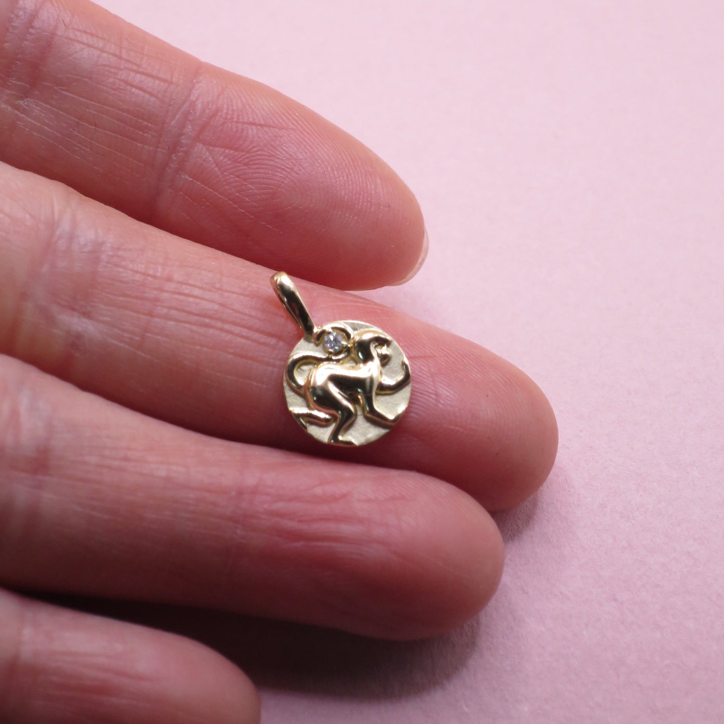 14K Yellow Gold .015 CT Natural Diamond Chinese Zodiac Year of the Monkey Pendant