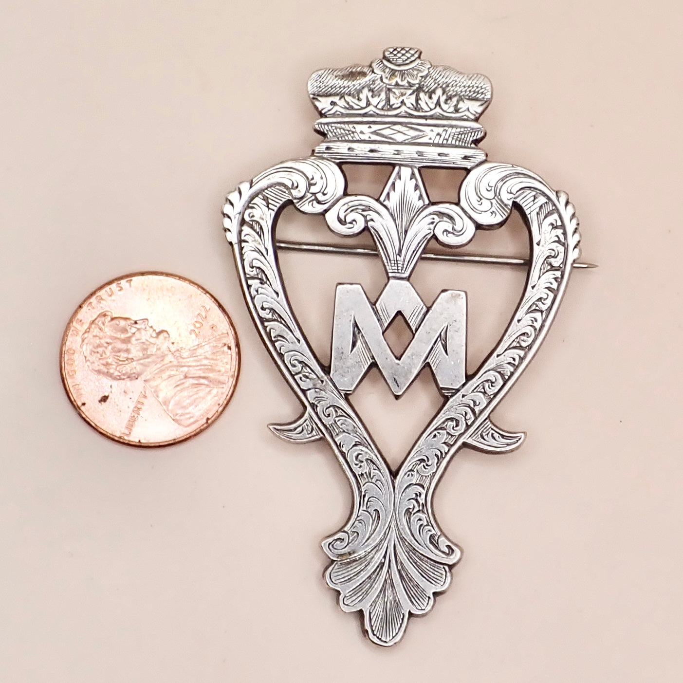 Rare 19th Century Scottish Sterling Silver Crowned Luckenbooth “Grand” Brooch Pin
