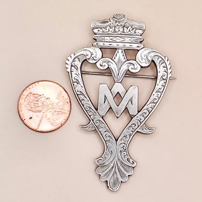 Rare 19th Century Scottish Sterling Silver Crowned Luckenbooth “Grand” Brooch Pin